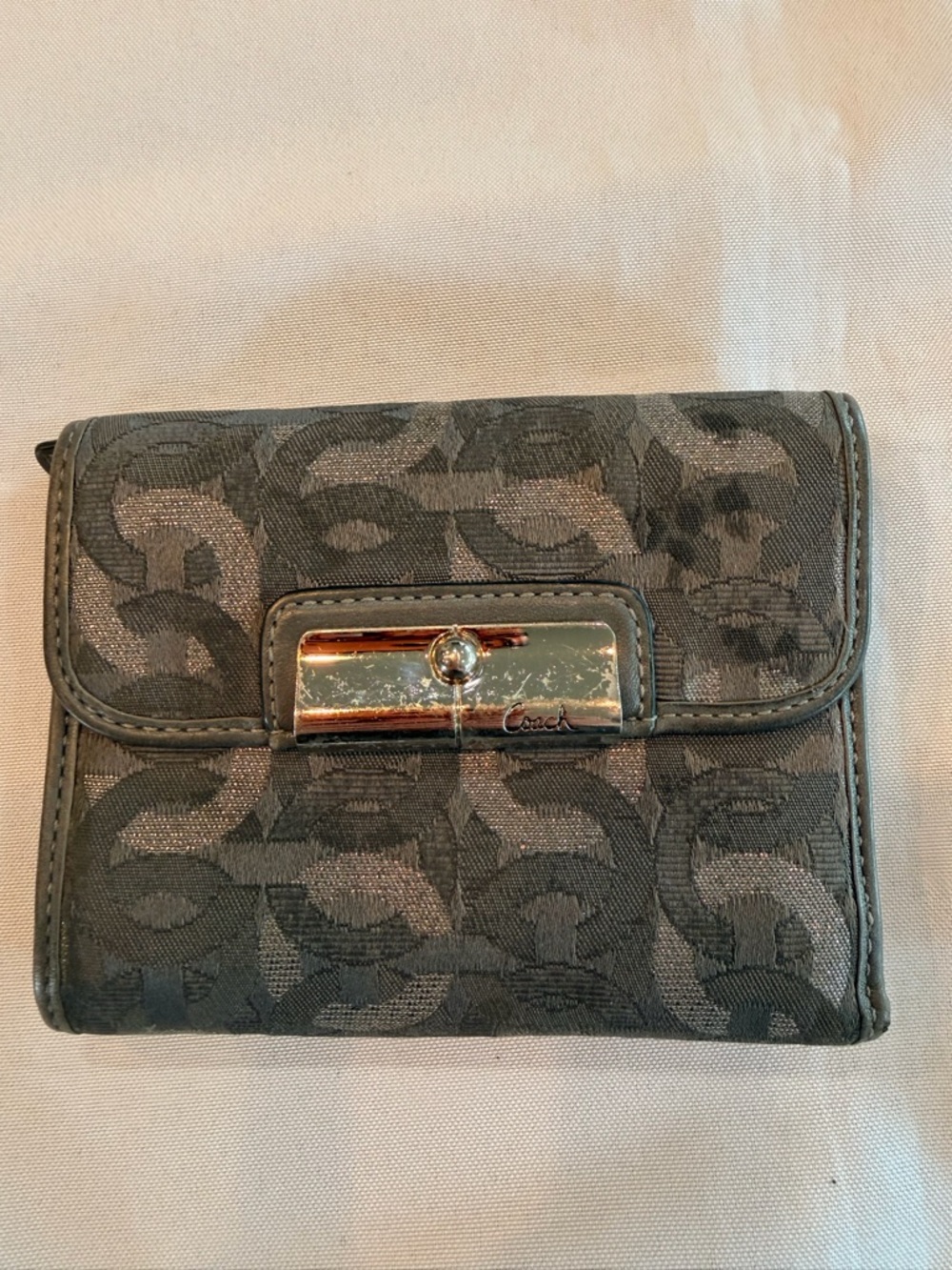 Coach Kristin Signature C Jacquard Bifold Gunmetal Grey Op Art Wallet